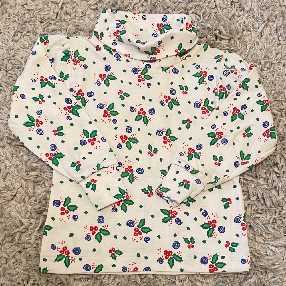 Vintage 1990’s Little Brooke Christmas Holly Print Turtleneck, Size 4T